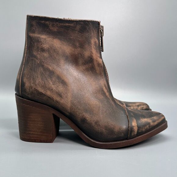 Freebird Claire Women's 8 Brown Leather Distressed Boot Zipper Pointed Western